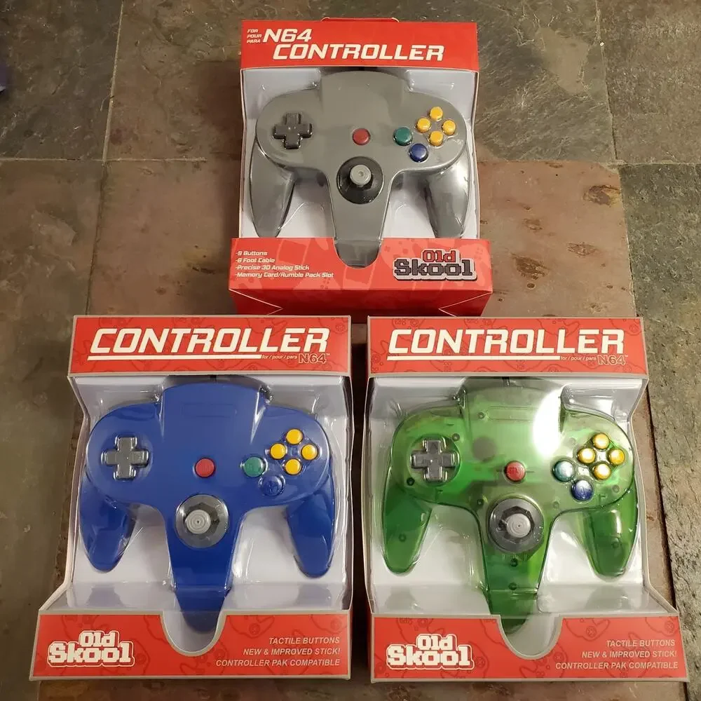 3 N64 Controllers - 3 Colors Bundle (NEW) - Blue Jungle Green Grey - Nintendo64